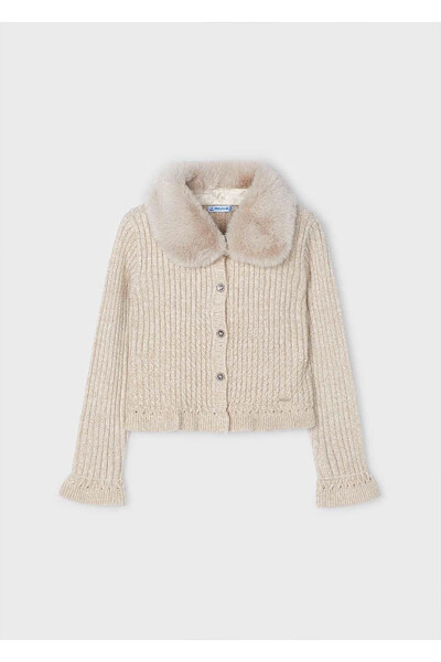 Winter Knitted Cardigan for Girls - Beige - 9