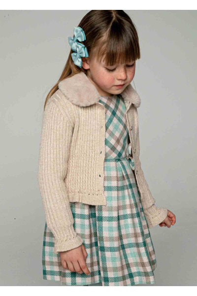 Winter Knitted Cardigan for Girls - Beige - 2