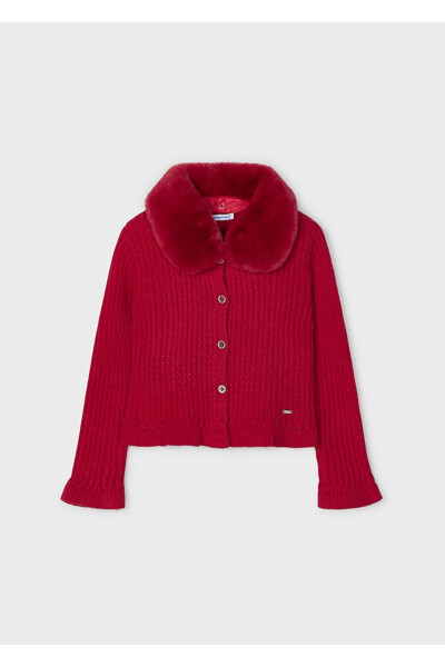 Winter Knitted Cardigan for Girls - Red - 3