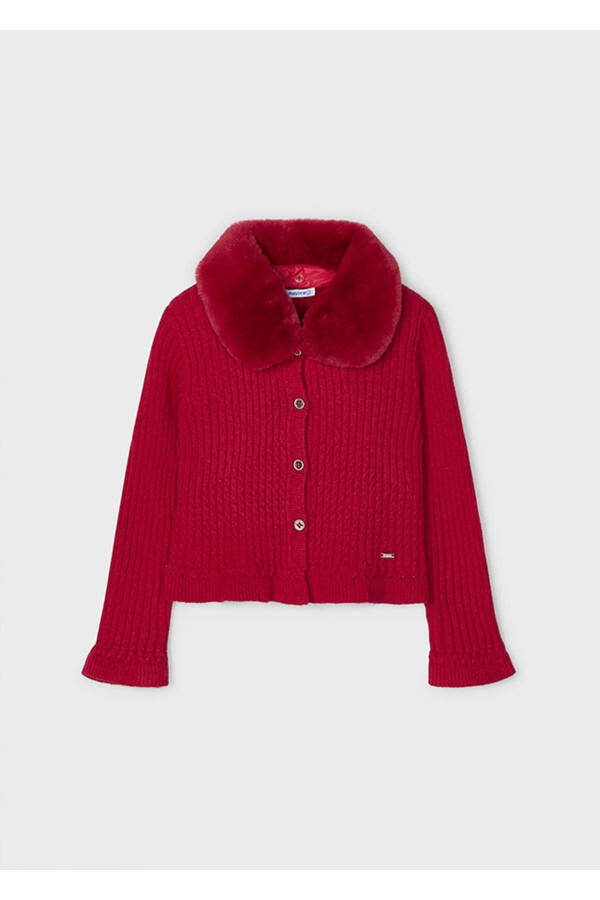 Winter Knitted Cardigan for Girls - Red - 1