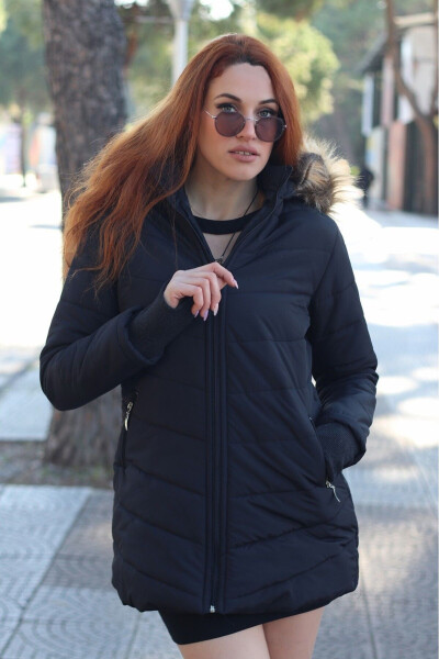 Winter Padded Jacket with Hood, Fur and Elpen for Women Tr121black33 - 13