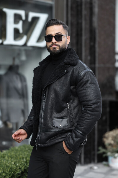 Winter suede leather jacket, protects against cold and wind. - 1