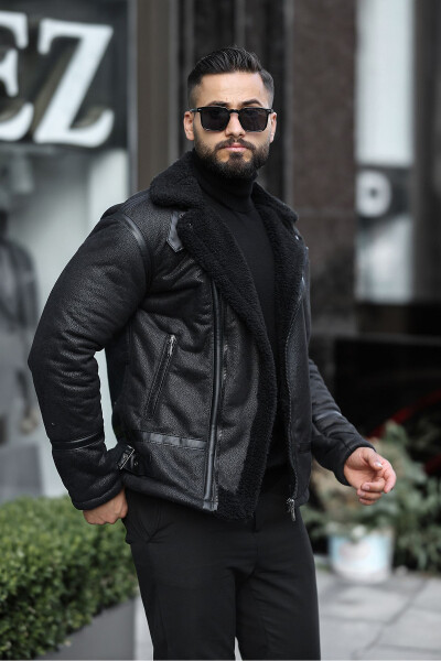 Winter suede leather jacket, protects against cold and wind. - 2