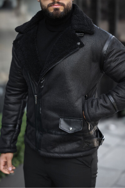 Winter suede leather jacket, protects against cold and wind. - 3