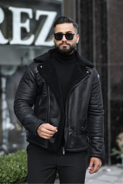 Winter suede leather jacket, protects against cold and wind. - 4