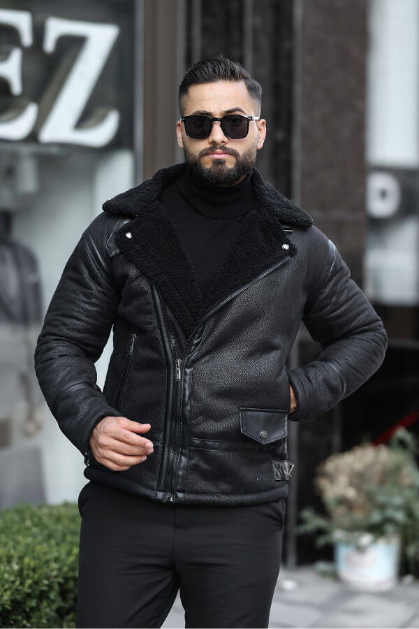 Winter suede leather jacket, protects against cold and wind. - 5