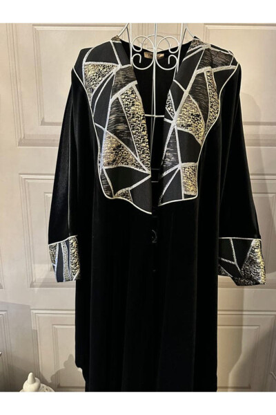 Winter Velvet Abaya Black And Gold Muslim Dress Kaftan Islam Plus Size Ferace, Bisht - 4