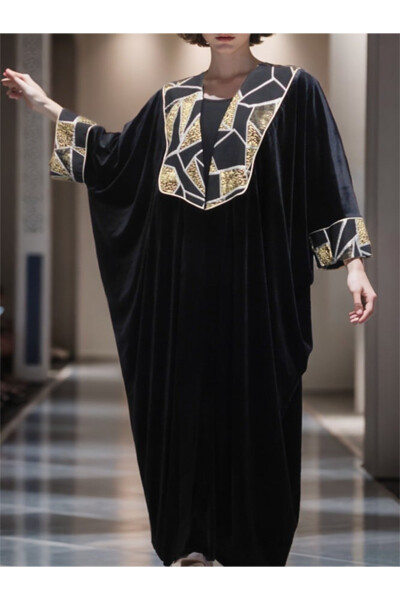 Winter Velvet Abaya Black And Gold Muslim Dress Kaftan Islam Plus Size Ferace, Bisht - 5