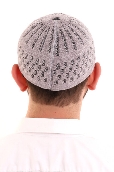 Winter Velvet Hat with Straw Pattern - Grey - 5