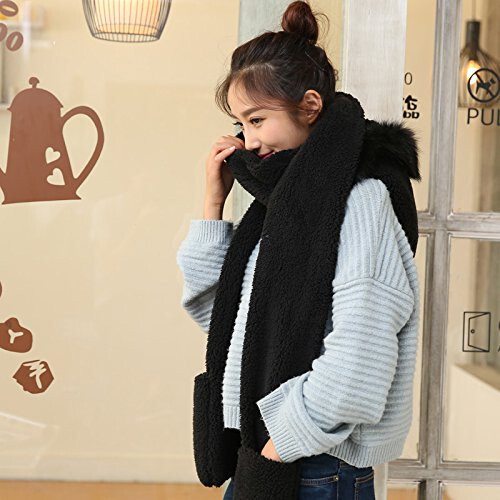 Winter Warm Women Hoodie Hat/Scarf/Gloves Set Soft Plush Thick Warm Hat - 2