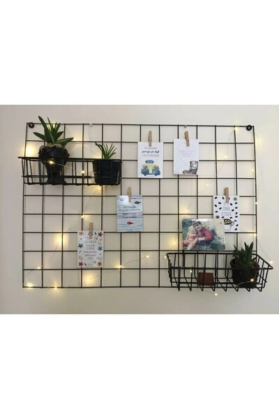 Wire Panel Memo Board Photo Hanger Wire Hanger Memo Board + 3m LED + Metal Panel with Basket - 1