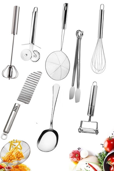 Wire Whisk Pizza Cutter Steel Colander Grill Tongs Serrated Knife Luxury Serving Spoon Potato Peeler - 8