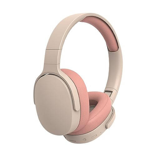 Wireless BT Over-Ear Headphones Headset with Microphone Foldable Noise Canceling Headphones (Pink) - 2