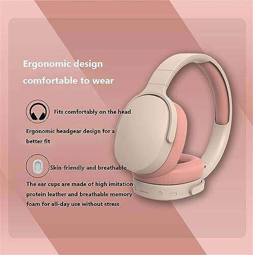 Wireless BT Over-Ear Headphones Headset with Microphone Foldable Noise Canceling Headphones (Pink) - 4