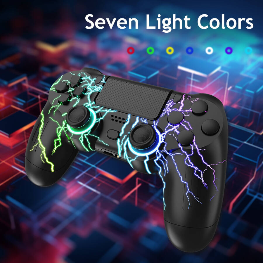 Wireless Controller for PS4 with RGB Lighting, Remote Game Joystick Compatible with PlayStation 4/PS4 Slim/PS4 Pro/PC - 1