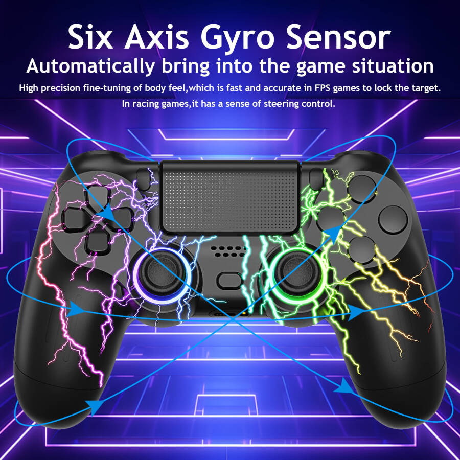 Wireless Controller for PS4 with RGB Lighting, Remote Game Joystick Compatible with PlayStation 4/PS4 Slim/PS4 Pro/PC - 3