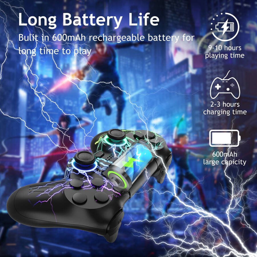 Wireless Controller for PS4 with RGB Lighting, Remote Game Joystick Compatible with PlayStation 4/PS4 Slim/PS4 Pro/PC - 4