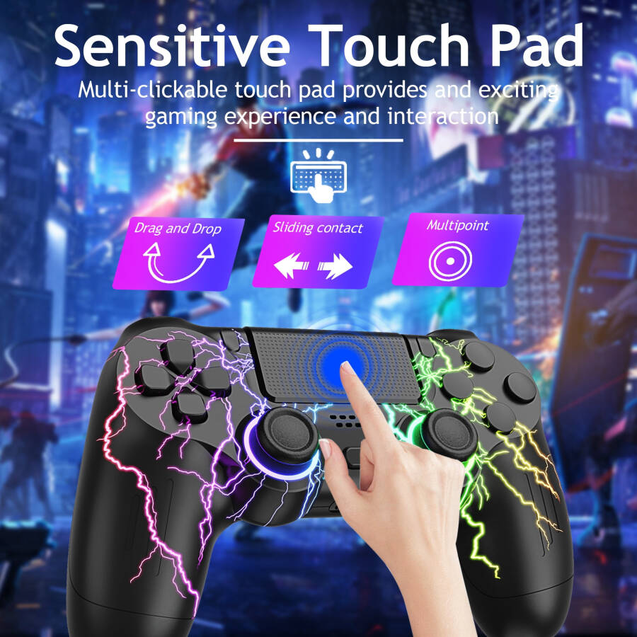 Wireless Controller for PS4 with RGB Lighting, Remote Game Joystick Compatible with PlayStation 4/PS4 Slim/PS4 Pro/PC - 5