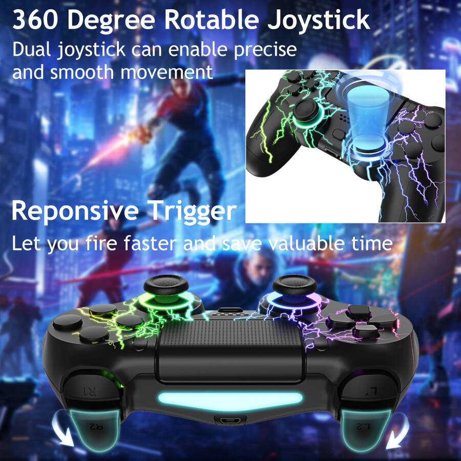 Wireless Controller for PS4 with RGB Lighting, Remote Game Joystick Compatible with PlayStation 4/PS4 Slim/PS4 Pro/PC - 6