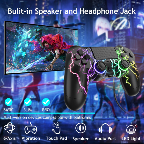 Wireless Controller for PS4 with RGB Lighting, Remote Game Joystick Compatible with PlayStation 4/PS4 Slim/PS4 Pro/PC - 7