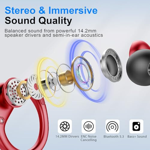 Wireless Earbud, 75Hrs Bluetooth 5.3 Headphones IP7 Waterproof for Sport, Running Wireless Earphones with ENC Noise Canceling Mics, Deep Bass Over Ear bud with Earhooks for Android, iOS, Workout, Gym - 7