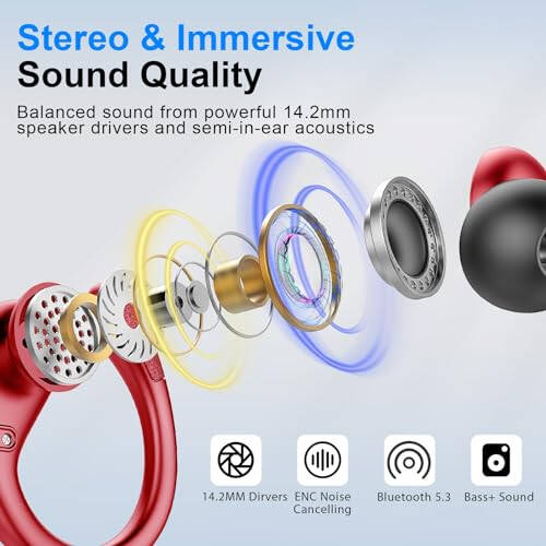 Wireless Earbud, 75Hrs Bluetooth 5.3 Headphones IP7 Waterproof for Sport, Running Wireless Earphones with ENC Noise Canceling Mics, Deep Bass Over Ear bud with Earhooks for Android, iOS, Workout, Gym - 7