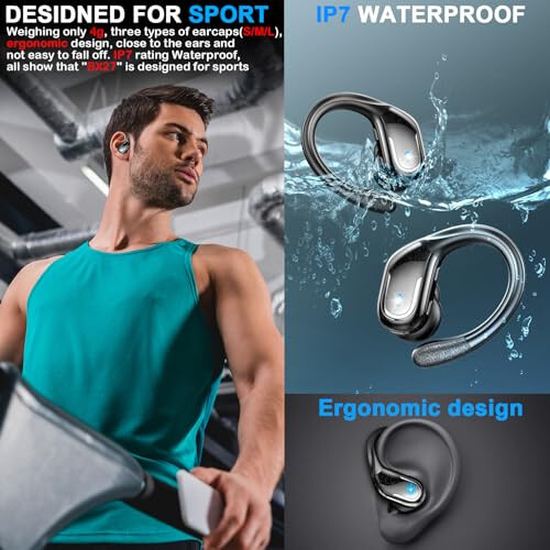 Wireless Earbud, 75Hrs Bluetooth 5.3 Headphones IP7 Waterproof for Sport, Running Wireless Earphones with ENC Noise Cancelling Mics, Deep Bass Over Ear bud with Earhooks for Android, iOS, Workout, Gym - 9