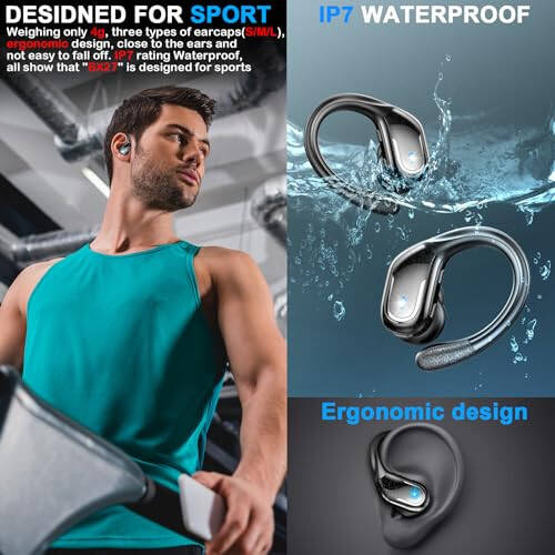 Wireless Earbud, 75Hrs Bluetooth 5.3 Headphones IP7 Waterproof for Sport, Running Wireless Earphones with ENC Noise Cancelling Mics, Deep Bass Over Ear bud with Earhooks for Android, iOS, Workout, Gym - 9