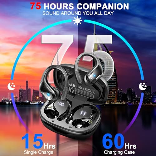 Wireless Earbud, 75Hrs Bluetooth 5.3 Headphones IP7 Waterproof for Sport, Running Wireless Earphones with ENC Noise Cancelling Mics, Deep Bass Over Ear bud with Earhooks for Android, iOS, Workout, Gym - 10