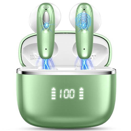 Wireless Earbud, Bluetooth 5.3 Headphones 40H Ear Buds Deep Bass Stereo with Mini Charging Case, Bluetooth Earbud with Dual Mics Call, IP7 Waterproof in-Ear Earphones for Android iOS Phone Green - 1