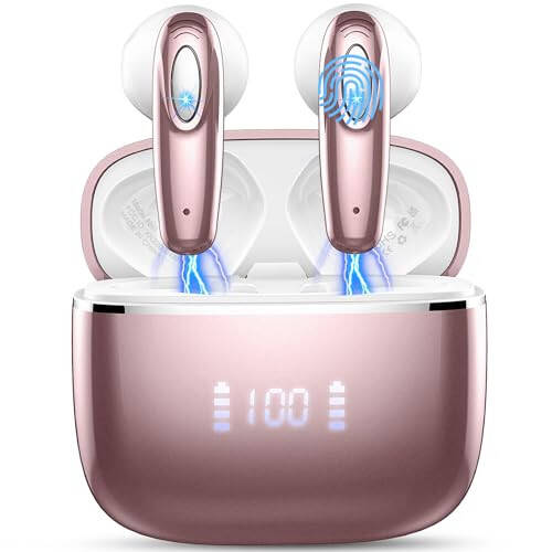 Wireless Earbud, Bluetooth 5.3 Headphones 40H Ear Buds Deep Bass Stereo with Mini Charging Case, Bluetooth Earbud with Dual Mics Call, IP7 Waterproof in-Ear Earphones for Android iOS Phone rose gold - 1