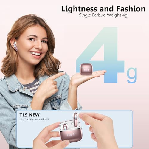 Wireless Earbud, Bluetooth 5.3 Headphones 40H Ear Buds Deep Bass Stereo with Mini Charging Case, Bluetooth Earbud with Dual Mics Call, IP7 Waterproof in-Ear Earphones for Android iOS Phone rose gold - 4