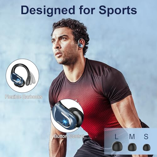 Wireless Earbud, Bluetooth 5.3 Headphones IP7 Waterproof Sport, 75Hrs Running Wireless Earphones with ENC Noise Canceling Mic, Deep Bass Over Ear bud with Earhooks for Android, iOS, Workout, Gym, Blue - 11