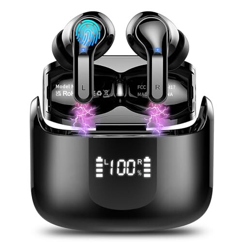 Wireless Earbud, Bluetooth Headphones 5.3 NEW 40H Ear Buds Bass Stereo Earphones Noise Cancelling Earbud with 4 ENC Mic in-Ear Bluetooth Earbud USB-C LED Display IP7 Waterproof Sport for Android iOS - 1