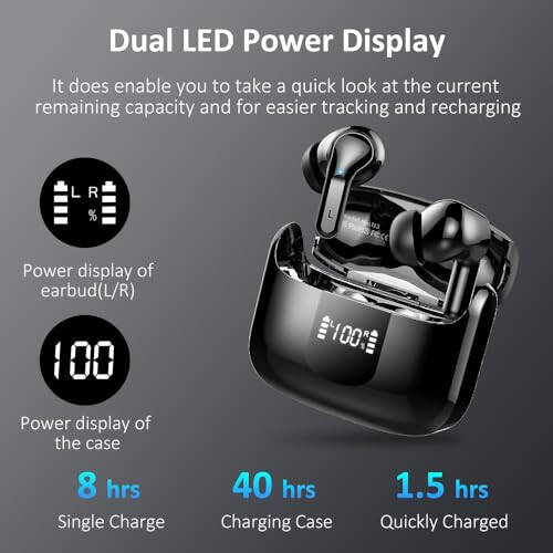 Wireless Earbud, Bluetooth Headphones 5.3 NEW 40H Ear Buds Bass Stereo Earphones Noise Cancelling Earbud with 4 ENC Mic in-Ear Bluetooth Earbud USB-C LED Display IP7 Waterproof Sport for Android iOS - 4