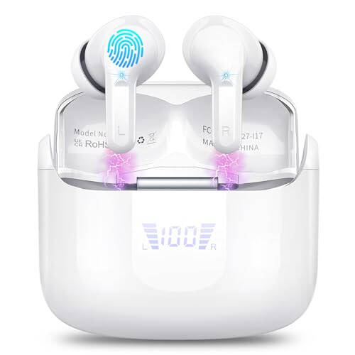 Wireless Earbud, Bluetooth Headphones 5.3 NEW 40H Ear Buds Bass Stereo Earphones Noise Cancelling Earbud with 4 ENC Mic, in-Ear Bluetooth Earbud USB-C LED Display IP7 Waterproof Sport for Android iOS - 1