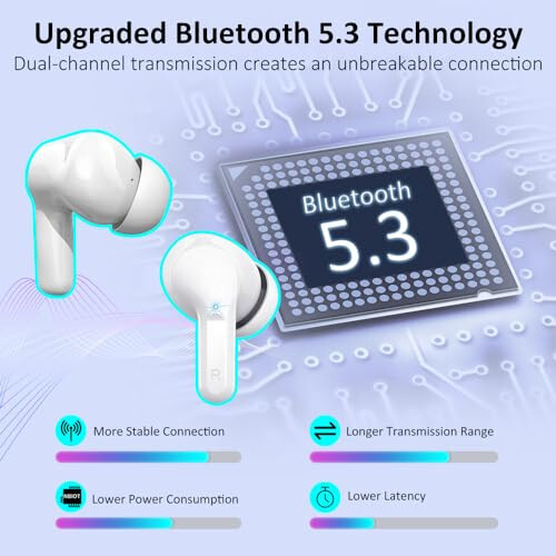 Wireless Earbud, Bluetooth Headphones 5.3 NEW 40H Ear Buds Bass Stereo Earphones Noise Cancelling Earbud with 4 ENC Mic, in-Ear Bluetooth Earbud USB-C LED Display IP7 Waterproof Sport for Android iOS - 2