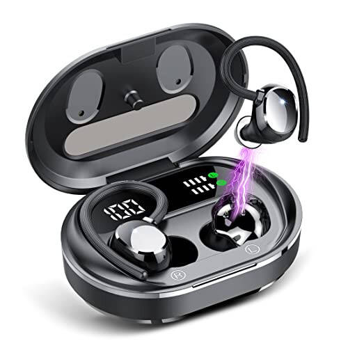 Wireless Earbuds, 2023 New Ultralight Sport Bluetooth 5.3 Headphones In Ear with LED Display, Built-in Mic Earphones, IPX7 Waterproof Wireless Headphones with Earhooks for Gym Workout (Black) - 1