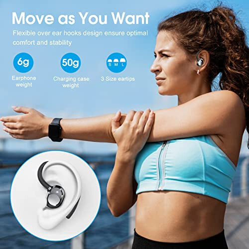 Wireless Earbuds, 2023 New Ultralight Sport Bluetooth 5.3 Headphones In Ear with LED Display, Built-in Mic Earphones, IPX7 Waterproof Wireless Headphones with Earhooks for Gym Workout (Black) - 3