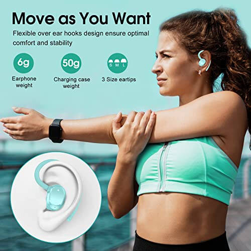 Wireless Earbuds, 2023 New Ultralight Sport Bluetooth 5.3 Headphones In Ear with LED Display, Built-in Mic Earphones, IPX7 Waterproof Wireless Headphones with Earhooks for Gym Workout (Blue) - 4