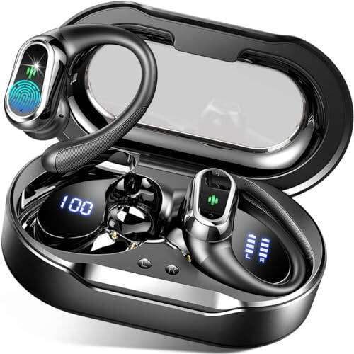 Wireless Earbuds, 2024 Bluetooth 5.3 Headphones Sport, Bluetooth Earbuds with ENC Noise Canceling Mic, 50H Stereo Wireless Headphones IP7 Waterproof with Earhooks, Dual LED Display for Running/Workout - 1