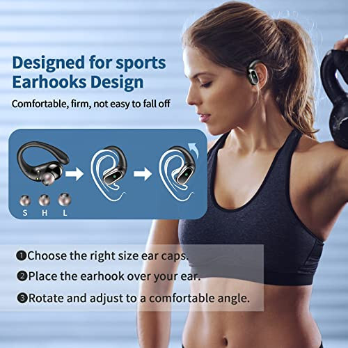 Wireless Earbuds, 2024 Bluetooth 5.3 Headphones Sport, Bluetooth Earbuds with ENC Noise Canceling Mic, 50H Stereo Wireless Headphones IP7 Waterproof with Earhooks, Dual LED Display for Running/Workout - 4