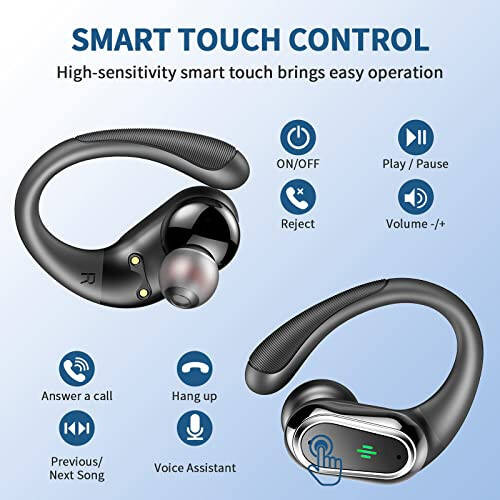 Wireless Earbuds, 2024 Bluetooth 5.3 Headphones Sport, Bluetooth Earbuds with ENC Noise Canceling Mic, 50H Stereo Wireless Headphones IP7 Waterproof with Earhooks, Dual LED Display for Running/Workout - 5