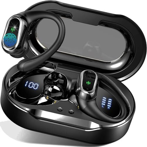 Wireless Earbuds, 2024 Bluetooth 5.3 Headphones Sport, Bluetooth Earbuds with ENC Noise Canceling Mic, 50H Stereo Wireless Headphones IP7 Waterproof with Earhooks, Dual LED Display for Running/Workout - 6