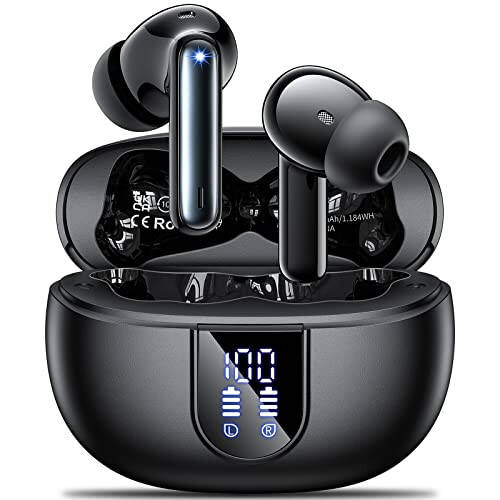 Wireless Earbuds, 2024 Wireless Headphones HiFi Stereo Earphones with 4 ENC Noise Canceling Mic, 42Hs Playtime In Ear Earbud, Bluetooth 5.3 Sport Earphones with LED Power Display for Android iOS Black - 1