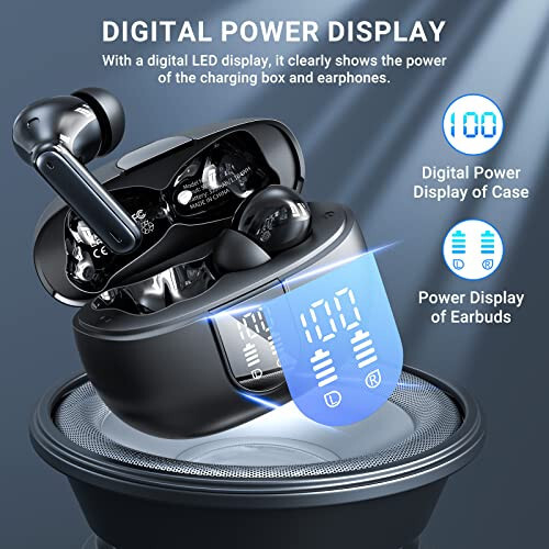 Wireless Earbuds, 2024 Wireless Headphones HiFi Stereo Earphones with 4 ENC Noise Canceling Mic, 42Hs Playtime In Ear Earbud, Bluetooth 5.3 Sport Earphones with LED Power Display for Android iOS Black - 4