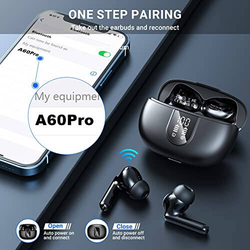 Wireless Earbuds, 2024 Wireless Headphones HiFi Stereo Earphones with 4 ENC Noise Canceling Mic, 42Hs Playtime In Ear Earbud, Bluetooth 5.3 Sport Earphones with LED Power Display for Android iOS Black - 5