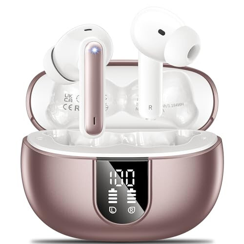 Wireless Earbuds, 2024 Wireless Headphones HiFi Stereo Earphones with 4 ENC Noise Canceling Mic, 42Hs Playtime In Ear Earbud, Bluetooth 5.3 Sport Earphones with LED Power Display for Android iOS Pink - 1