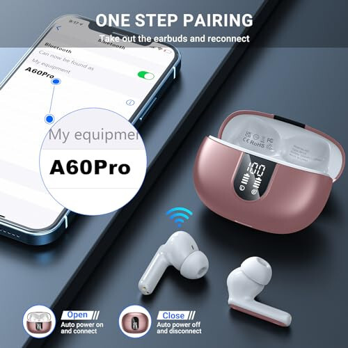 Wireless Earbuds, 2024 Wireless Headphones HiFi Stereo Earphones with 4 ENC Noise Canceling Mic, 42Hs Playtime In Ear Earbud, Bluetooth 5.3 Sport Earphones with LED Power Display for Android iOS Pink - 5