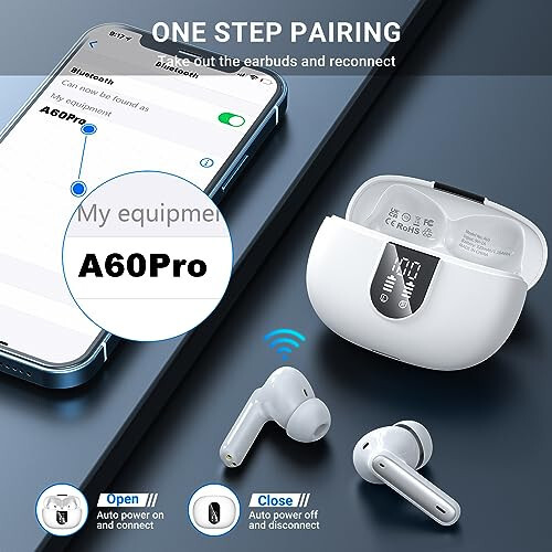 Wireless Earbuds, 2024 Wireless Headphones HiFi Stereo Earphones with 4 ENC Noise Canceling Mic, 42Hs Playtime In Ear Earbud, Bluetooth 5.3 Sport Earphones with LED Power Display for Android iOS White - 5